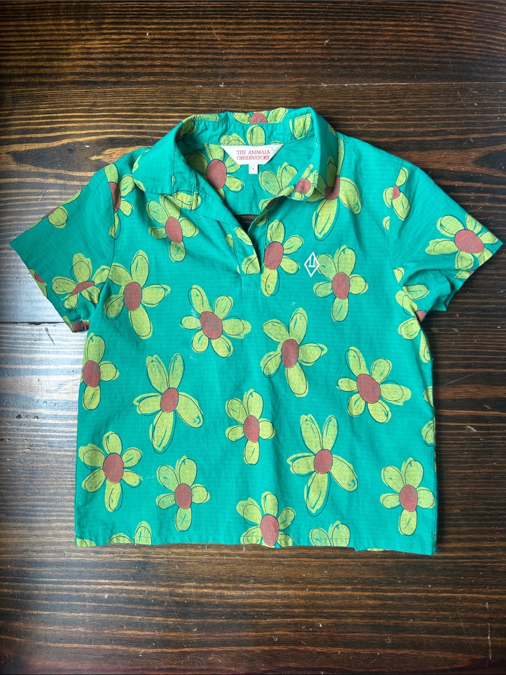 The Animals Observatory Kids Green Floral Polo Shirt